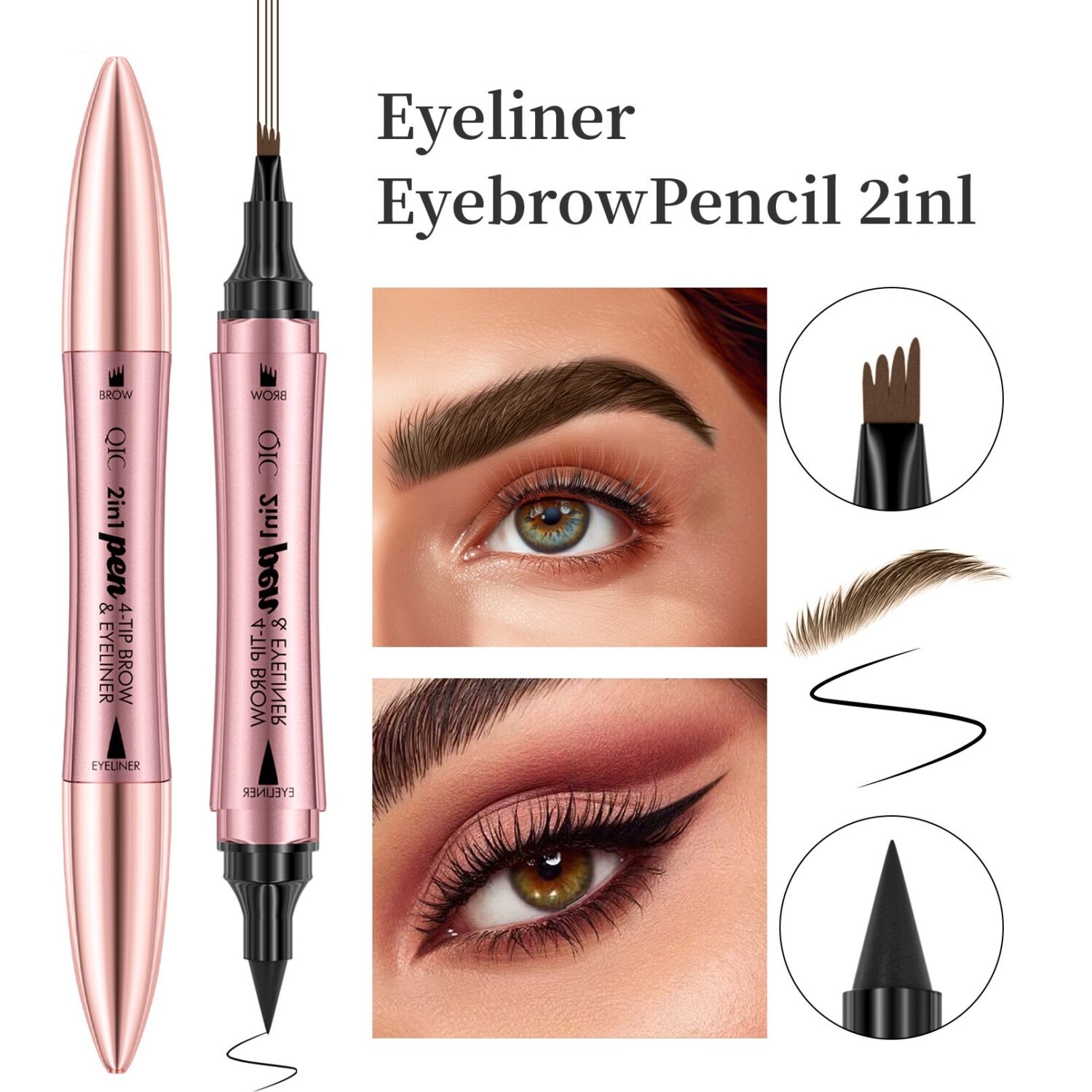 Double-headed 3D Micro-carved Liquid Four-fork Eyebrow Pencil 2-in-one Dual-purpose  Eyeliner - Image 6