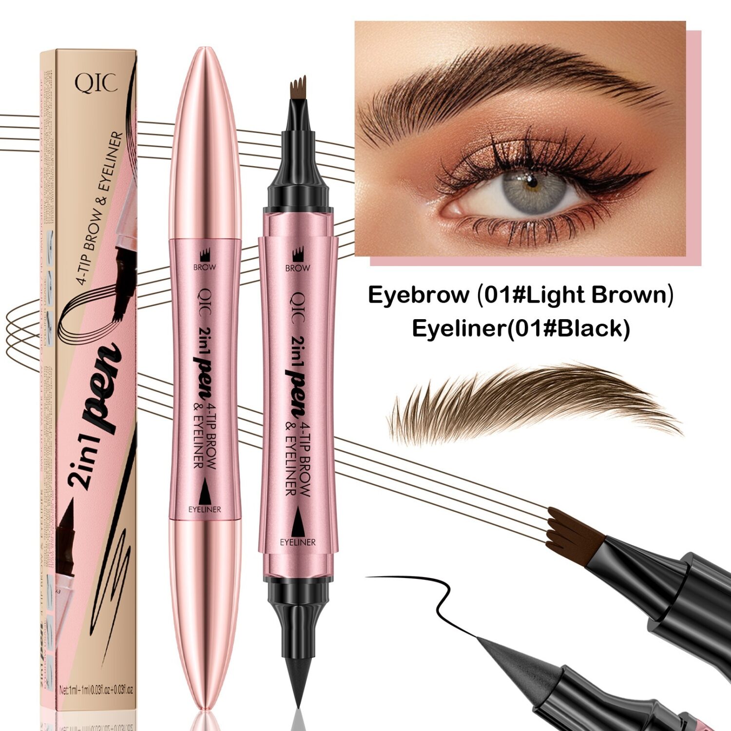 Double-headed 3D Micro-carved Liquid Four-fork Eyebrow Pencil 2-in-one Dual-purpose  Eyeliner - Image 2