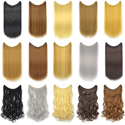 22 inches Invisible Wire No Clips in Hair Extensions  Silky Straight Synthetic Secret Fish Line Hairpieces