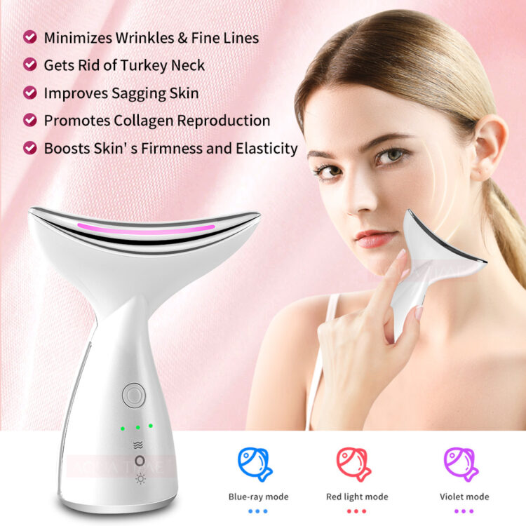 EMS Microcurrent Neck Face Beauty Device With 3 Colors LED Photon Therapy Skin Tighten Reduce Double Chin Face Lifting Devices Massage Tool