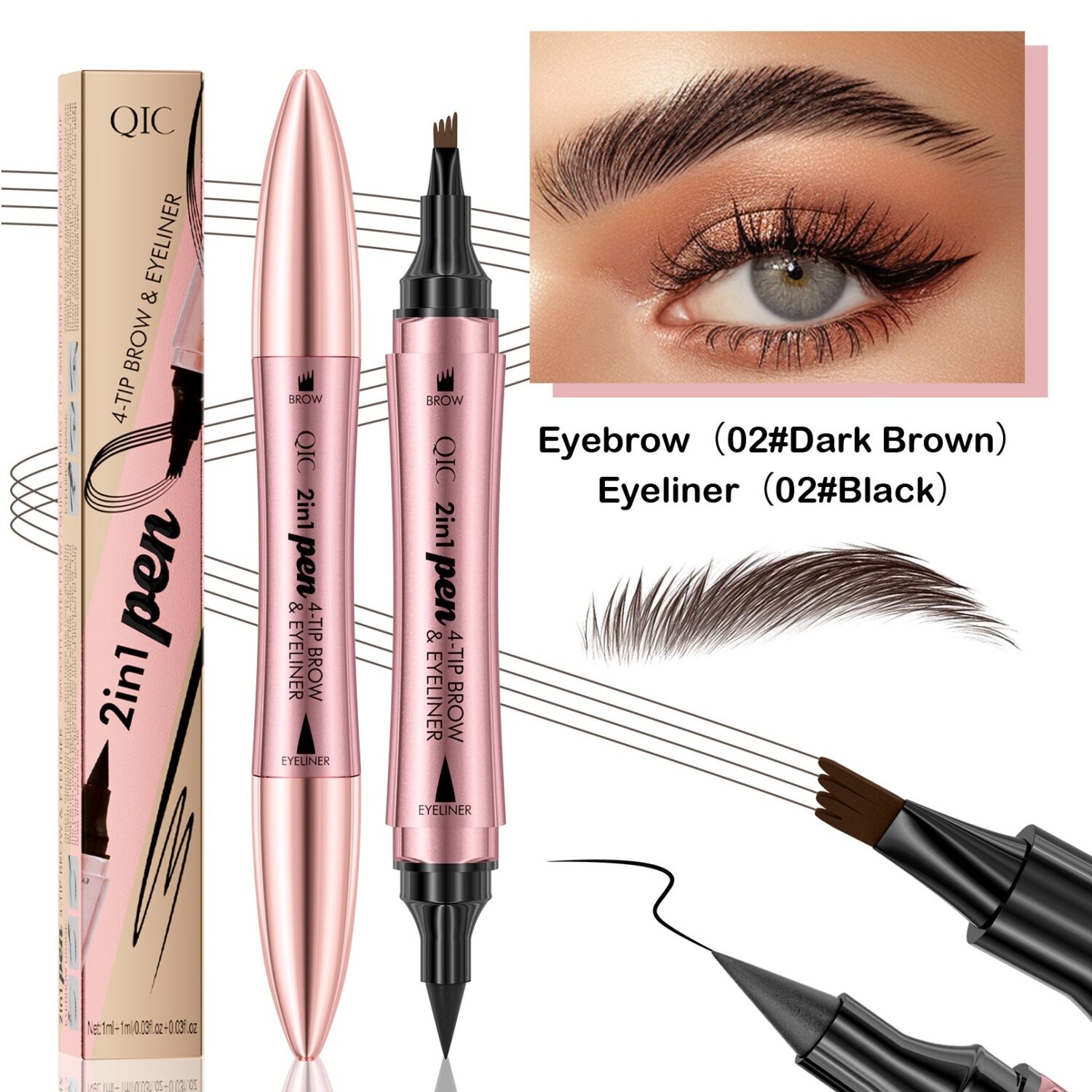 Double-headed 3D Micro-carved Liquid Four-fork Eyebrow Pencil 2-in-one Dual-purpose  Eyeliner - Image 4