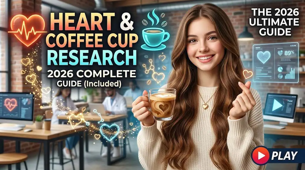 Scientific illustration of a heart with coffee beans, representing latest research on coffee consumption and cardiovascular health, showing safety up to 5 cups daily.