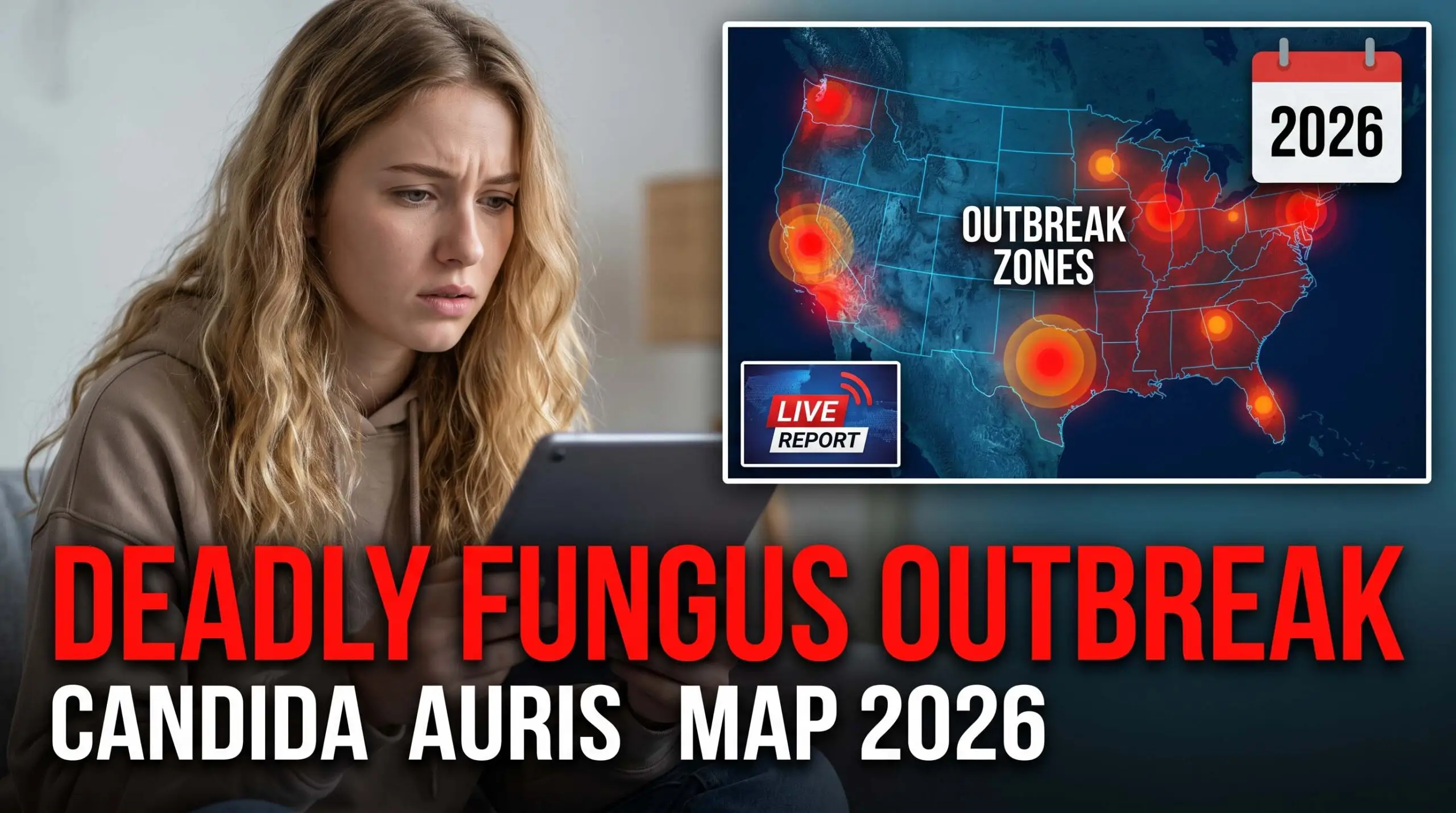 Map of the United States highlighting 23 states with confirmed Candida auris cases, representing the deadly fungus outbreak in 2026.